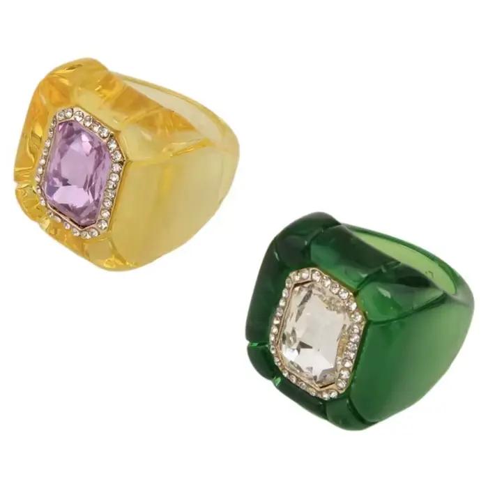 Bague Large Transparente Colorée Incrustée de Diamants pour Femme Occasions Spéciales Accessoire Mode Chic Tendance Polyvalent