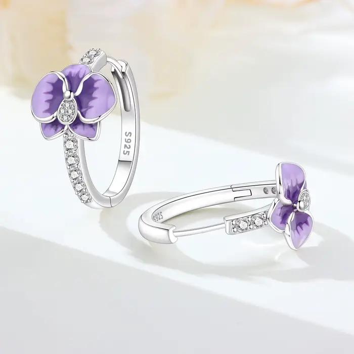 Boucles d'oreilles MISEFF fleur d'orchidée argent sterling 925 avec zirconium bleu violet pour femmes vintage style élégant cadeau d'anniversaire