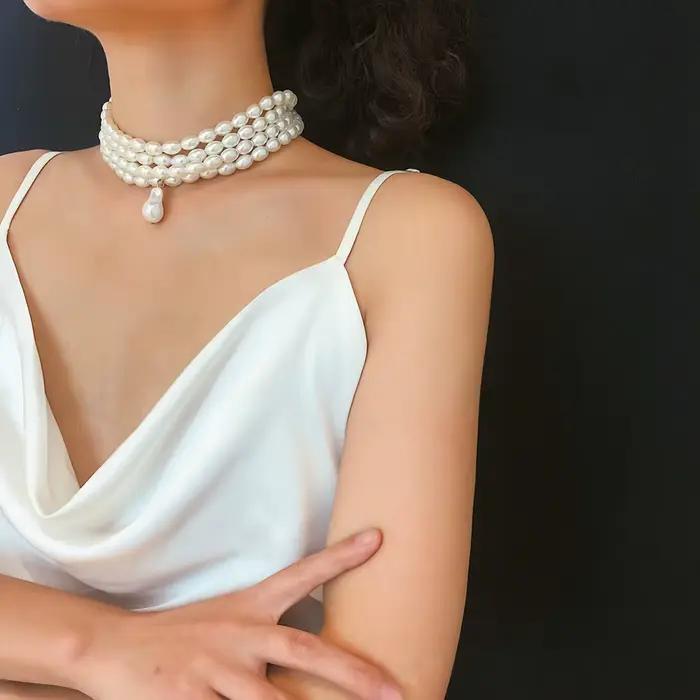 Collier ras du cou en perles superposées coréennes pour femmes