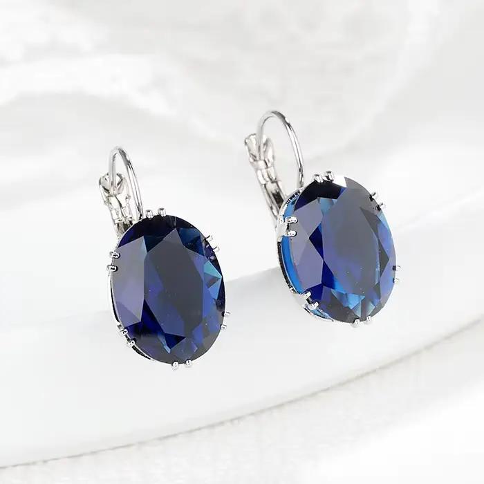Jellystory 925 bijoux en argent boucles d'oreilles avec multicolore ovale en forme de saphir pierres précieuses boucles d'oreilles pour les femmes de mariage en gros