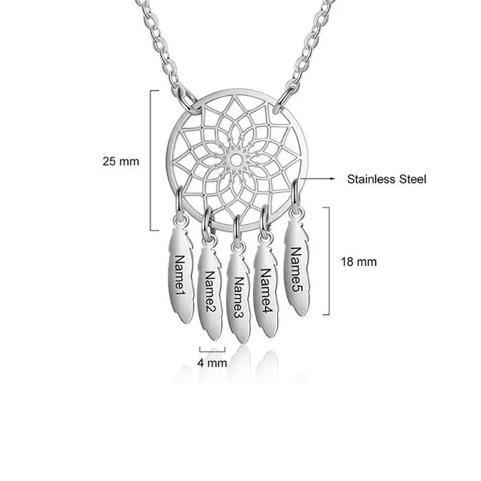 Collier personnalisé bohème avec attrape-rêves et nom gravé en acier inoxydable pour femmes occasions spéciales
