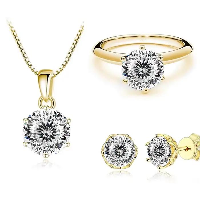 1 Carat Moissanite ensemble de bijoux pour femmes Sterling S925 argent plaqué or collier boucles d'oreilles bague GRA