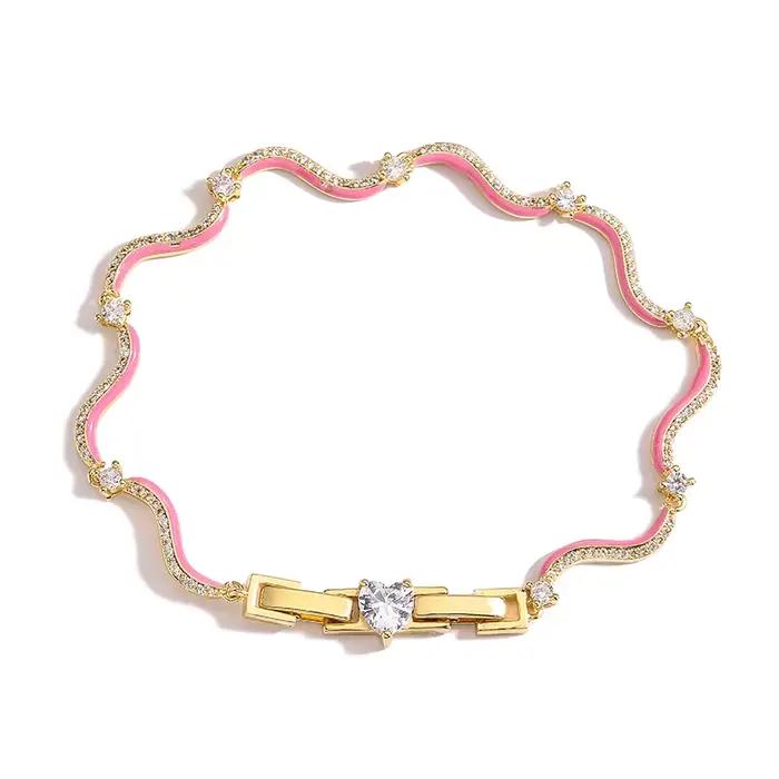 Parures de bijoux plaqué or 18 carats avec chaînes en émail, collier et bracelet, chaîne en laiton m