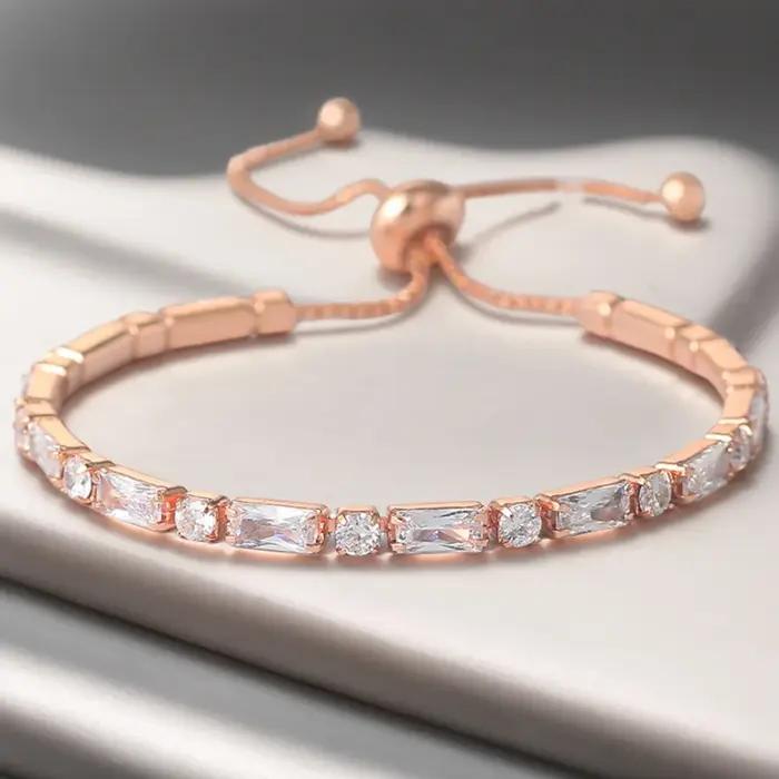 ChimSimple-Bracelet de Tennis en Or Rose pour Femme