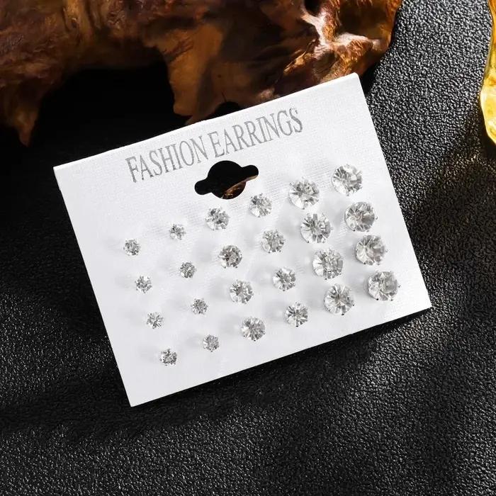 Nouveau 12 paire/pack blanc brillant boucles d'oreilles de mariage ensemble pour femmes hommes cristal bijoux
