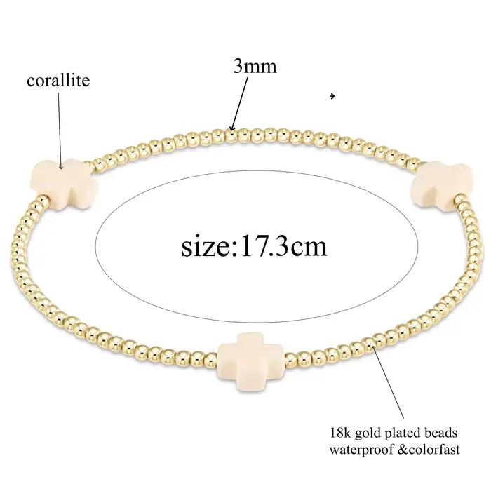Vlen Bracelet à breloques croix 3mm plaqué or 18 K perles Bracelets pour femme empilable Boho Pulseras bijoux