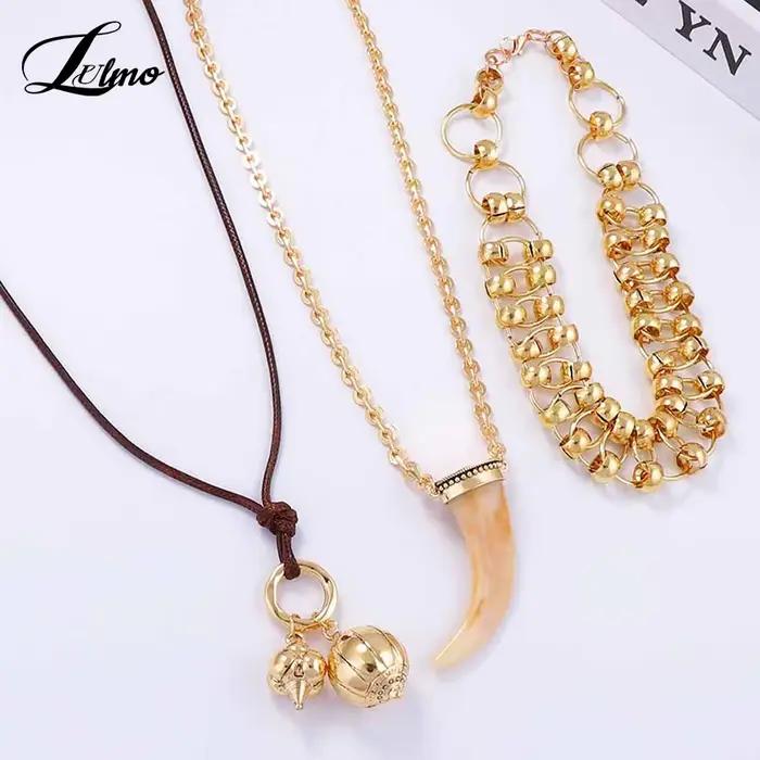 Lot de 3 colliers multicouches avec pendentif en corne, bijoux à breloques de Cowgirl lourd et exquis, accessoires de fête à la mode, cadeaux