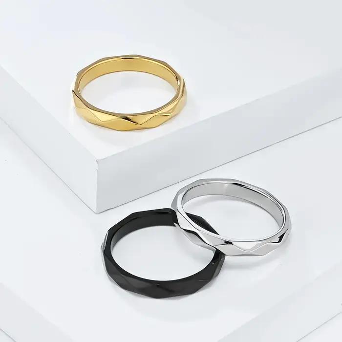 Bague plaquée or 18 carats en acier inoxydable coupe diamant pour femme mariage carnavals occasions spéciales style preppy minimaliste coréen