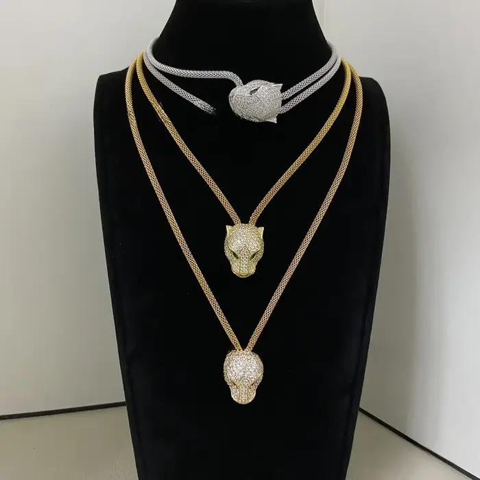 Collier Tête de Léopard en Or V Luxe Entièrement Sertie de Diamants
