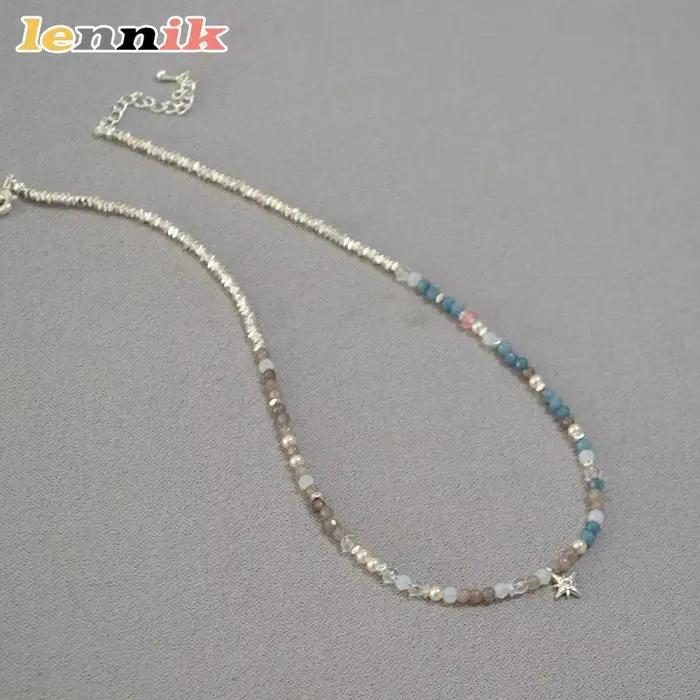 LENNIK – Bracelet en argent Sterling avec perles de pierre blanche, véritable bracelet empilé à Double couche, collier minimaliste et élégant