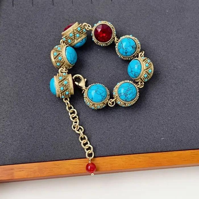 Bracelet BoHEME Retro Turquoise et Rubis Style Palais Luxe Vintage Geometrique pour Femmes Occasions Speciales