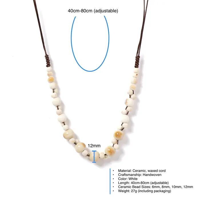Collier en céramique d'ambre Boho blanc ajustable pour femmes bijou vintage lune artisanal occasions spéciales