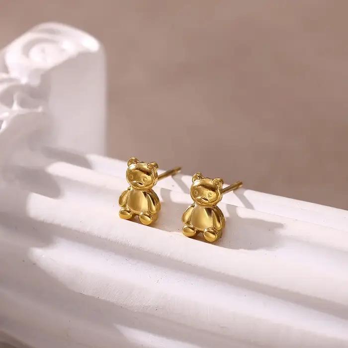 Mini ours mignon boucles d'oreilles pour femmes élégant Animal couleur or boucle d'oreille en acier inoxydable Piercing
