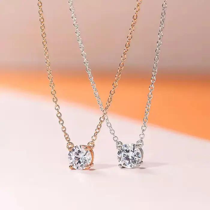 Collier pendentif pour femme en or plaqué 18 carats avec diamant simulé de 2