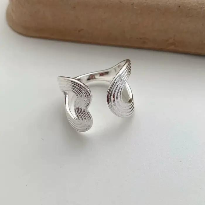 Girlbible Bague géométrique audacieuse en argent sterling 925 pour femmes, style simple et bohème, b