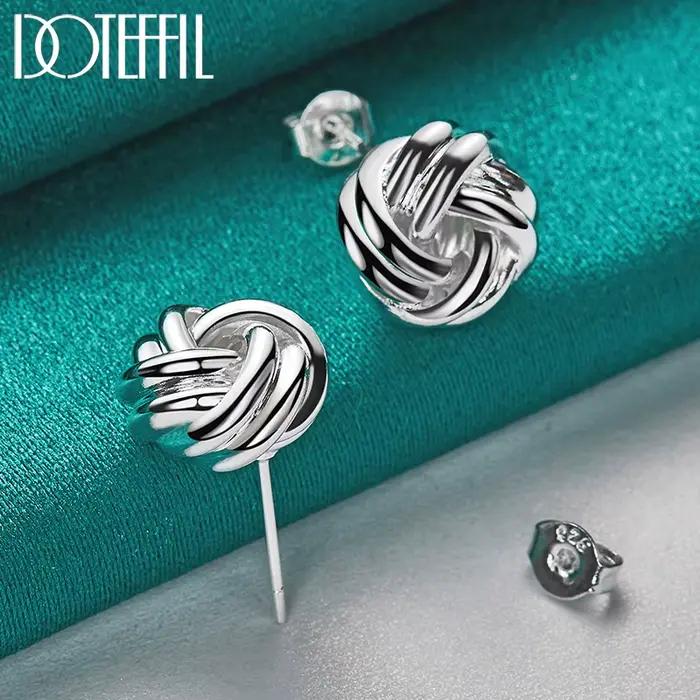 DOTEFFIL 925 en argent Sterling noeud torsion boucles d'oreilles pour femme mariage fiançailles mode fête charme bijoux