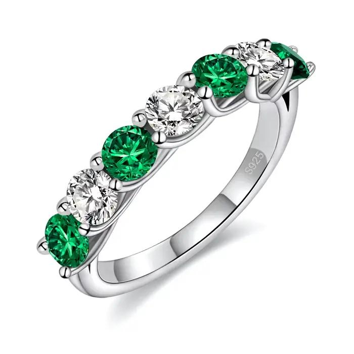 Bague en argent Sterling S925 avec pierres précieuses émeraude, 3.5mm, créée en laboratoire, saphir/