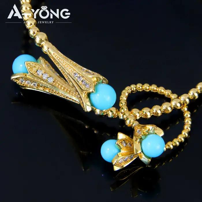 Ensemble de bracelets et matiques en perles plaquées or pour femmes, bijoux de mariage chics, Dubaï, turquoise, Oman, document en or 21 carats, mode de luxe