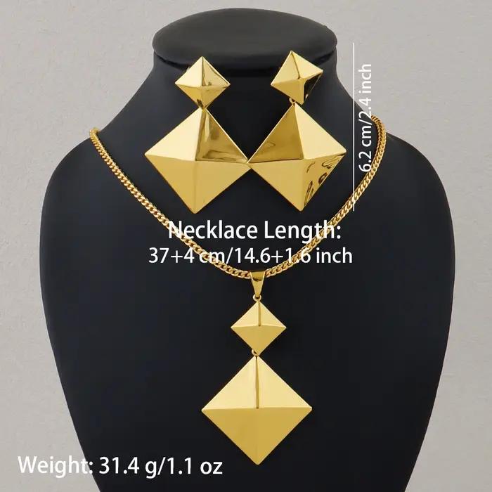 Parure de bijoux couleur or 18 carats pour femme, collier et boucles d'oreilles losanges simples et