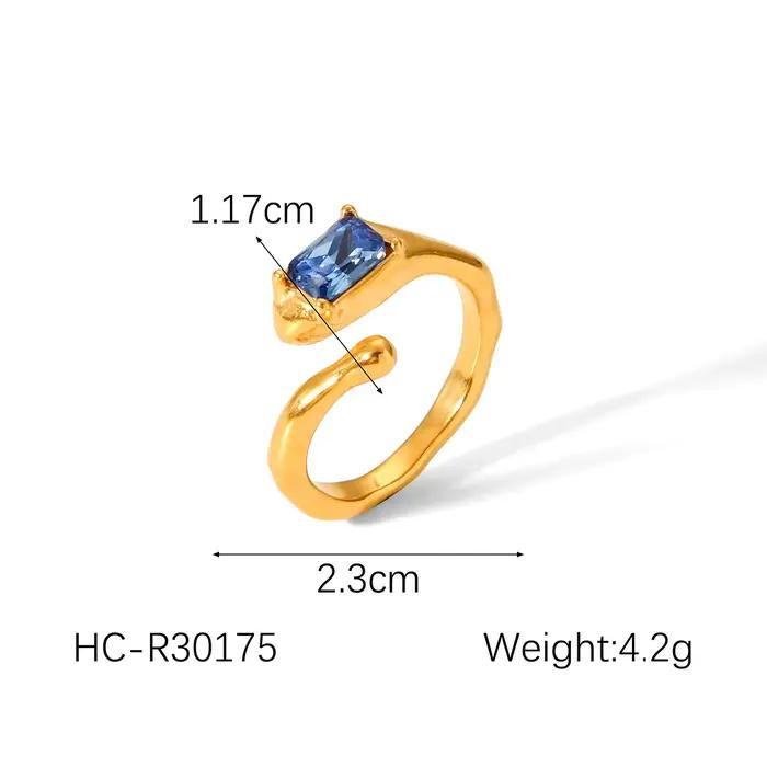 Huang Chao – bague plaquée or 18 carats incrustée de Zircon bleu, en acier inoxydable, bijoux de doigt, accessoires de Banquet pour femmes