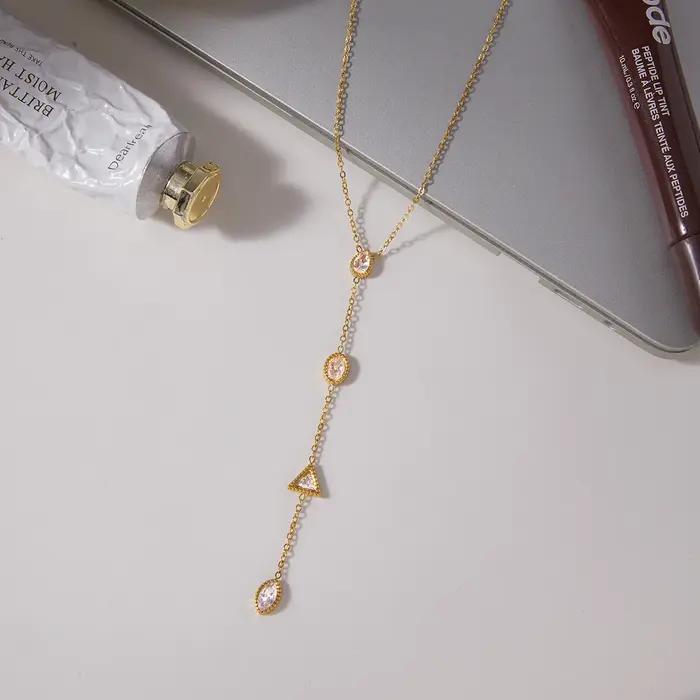 Yori – collier chaîne en Y en zircone cubique géométrique blanche exquise