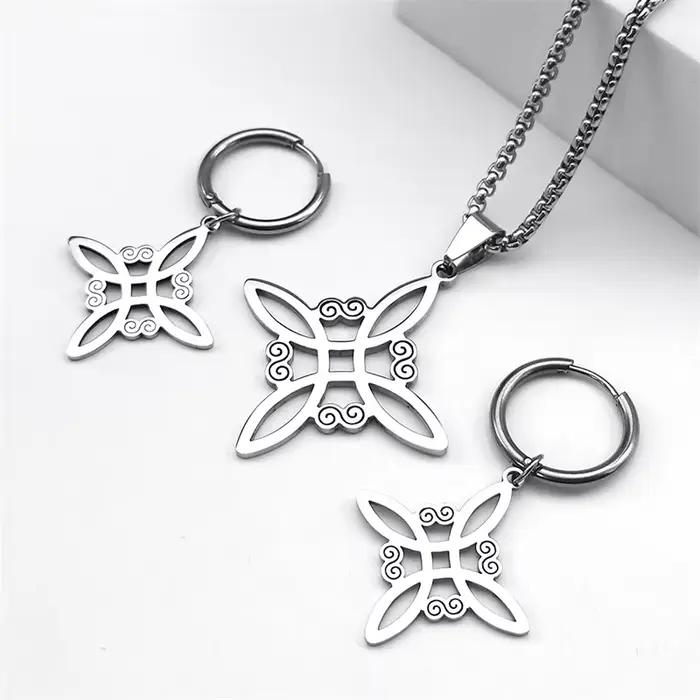 Ensemble de bijoux en acier inoxydable, sorcellerie, nœud celtique irlandais, pendentif, collier, boucle d'oreille, Bracelet, bague, nudo de bruja