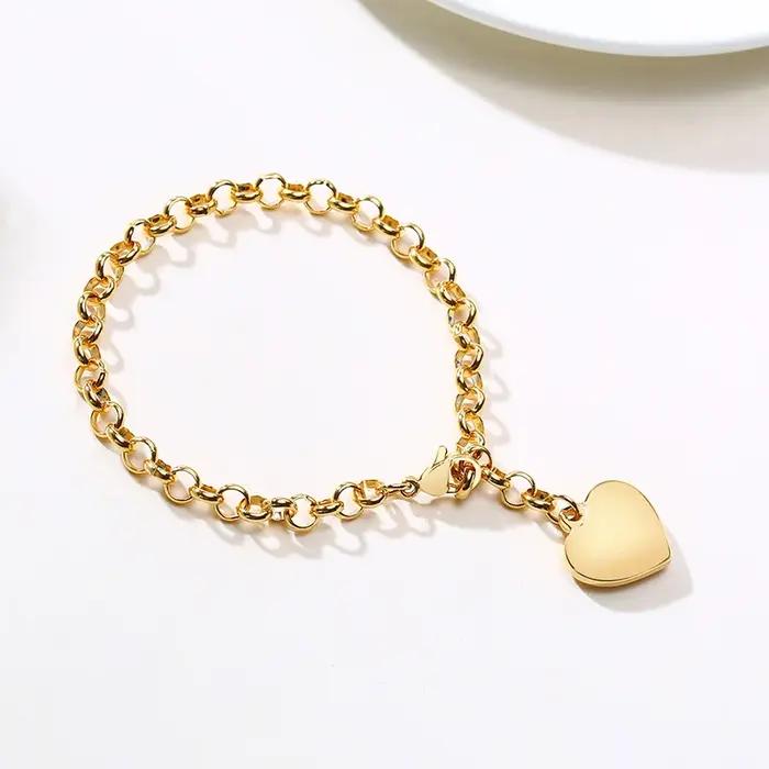 Bracelet Chaîne en Forme de Cœur pour Femmes, Acier Inoxydable, Finition Or, Pour Fêtes, Rue, Anniversaires et Engagements
