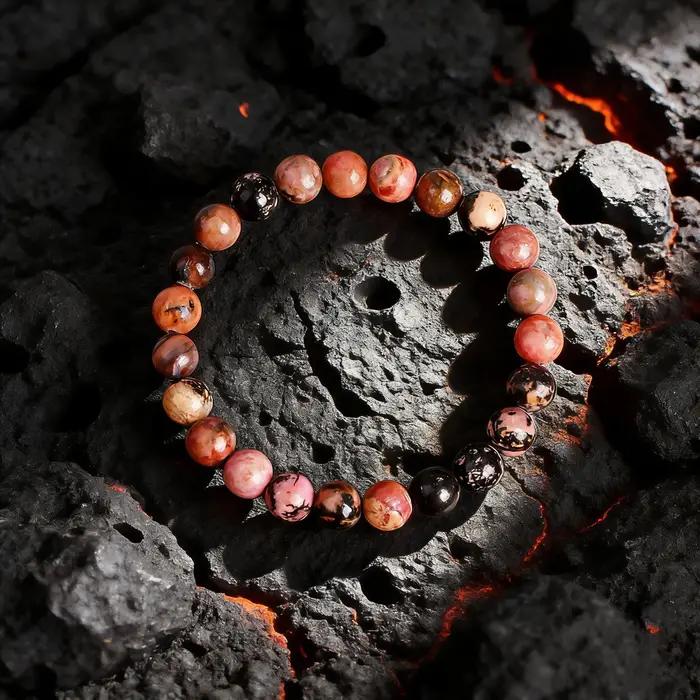 Bracelet en perles de rhodonite pierre naturelle bracelet de guérison reiki vitalité protection bijou exquis homme femme occasions spéciales