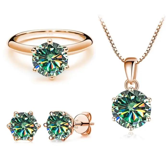 Ensemble de bijoux Moissanite pour charme dame plaqué or Rose avec total 4 carats argent mossanite 925