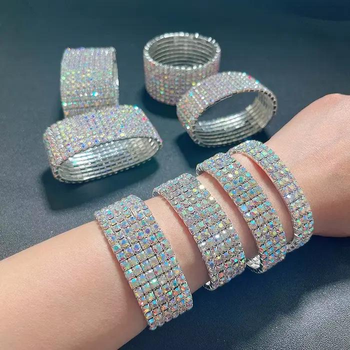 BLIJERY luxe AB cristal élastique Bracelets pour femme Bling glacé strass Bracelet