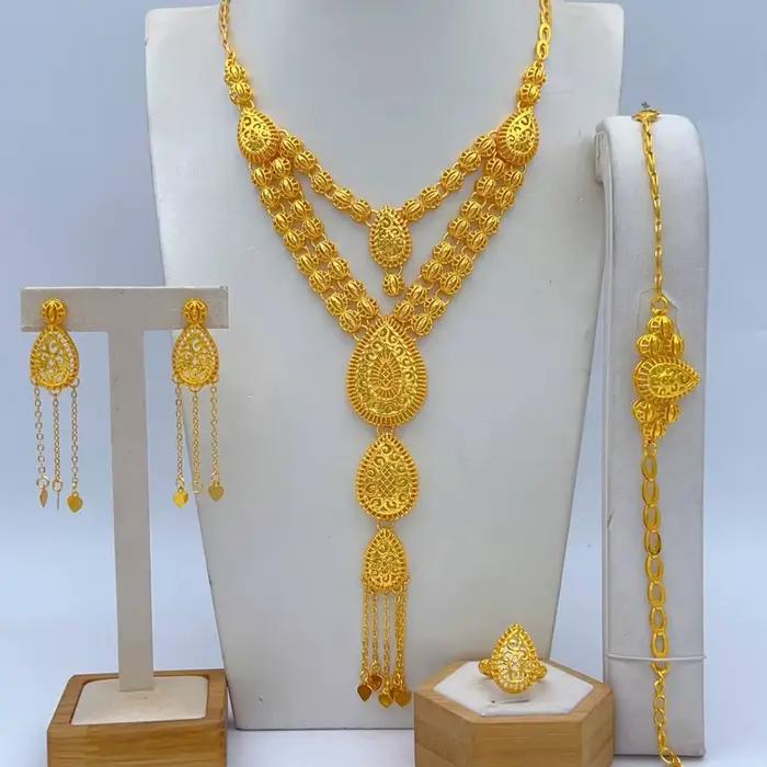 ANIID – ensemble de bijoux couleur or de Dubaï pour femmes, collier rond indien à longues pampilles, boucles d'oreilles, bijoux africains nigériens, cadeaux