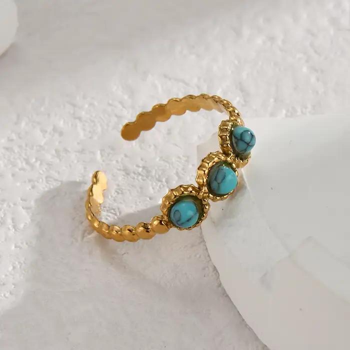 Bague réglable couleur or 14K, plusieurs Styles, en acier inoxydable, pierre naturelle, Turquoise, Zircon, pour femmes et filles, bijoux cadeaux