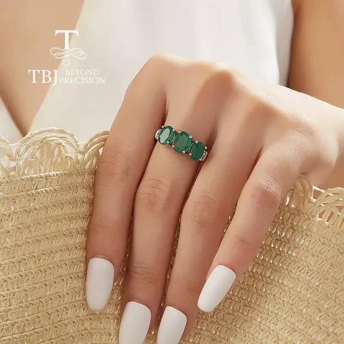 Bague émeraude naturelle en argent Sterling 925