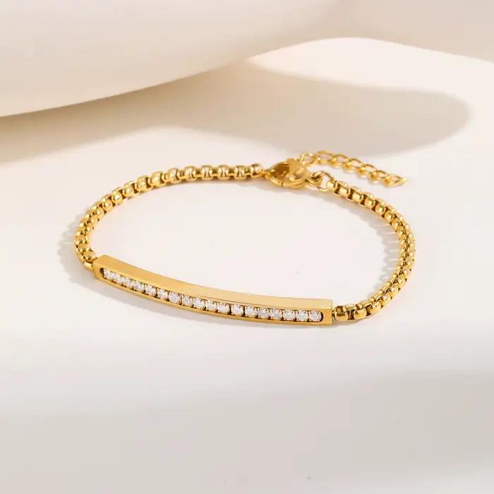 Bracelet en acier inoxydable à perles carrées et chaîne de maillons géométrique pour homme et femme