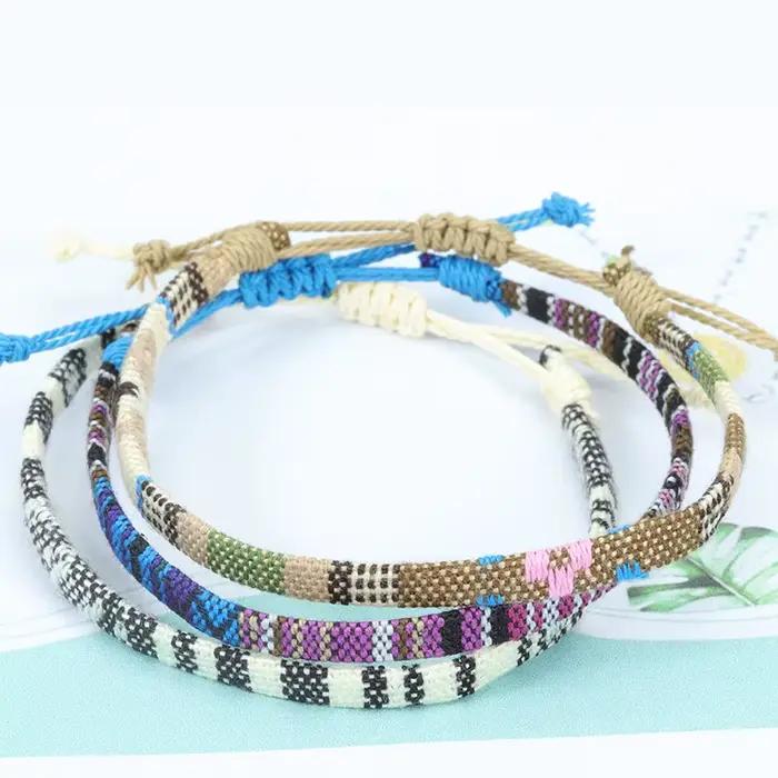 Bracelets de cheville en tissu tissé pour femmes et hommes, corde tressée à la main, nœud de plage, tissage ethnique Boho, breloque réglable