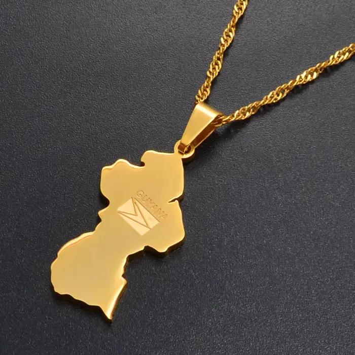 Collier pendentif drapeau de la Guyane Anniyo pour femmes, couleur or, bijoux de la Guyane, République de la Guyane # 077121