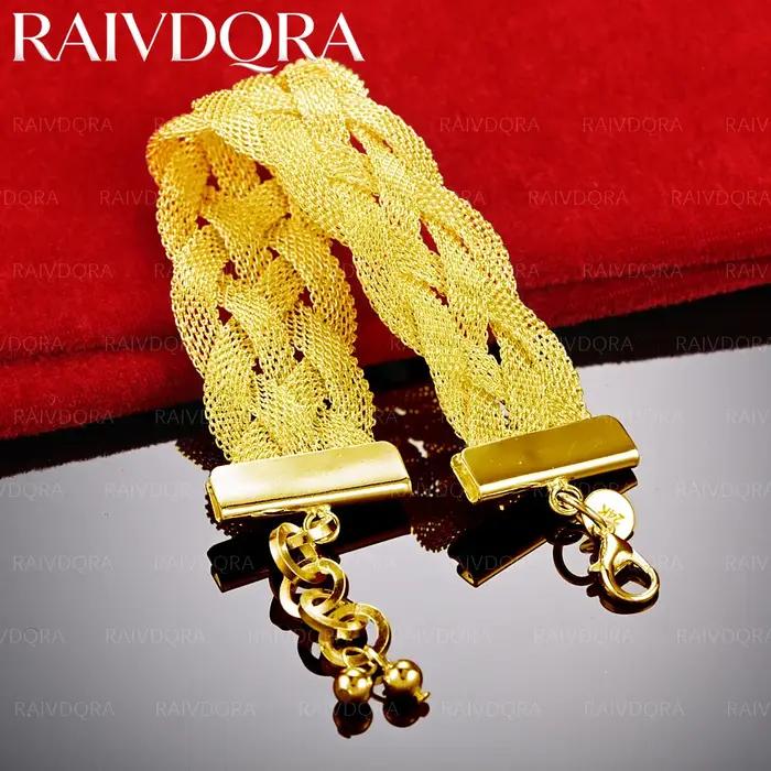 Bracelet chaîne tressée plaqué or 18 carats pour hommes et femmes, bijoux de mode, accessoires de fê