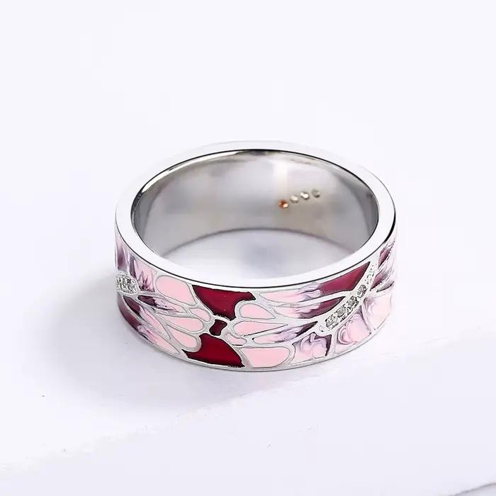 Bagues élégantes pour femmes, bague pêche rose, bijoux de fête de mariage, fleur classique, bague en émail faite à la main
