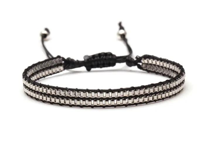 Bracelet en Verre Tissé à Deux Couches pour Homme et Femme, Bijou Ajustable avec Nministériels d Ver