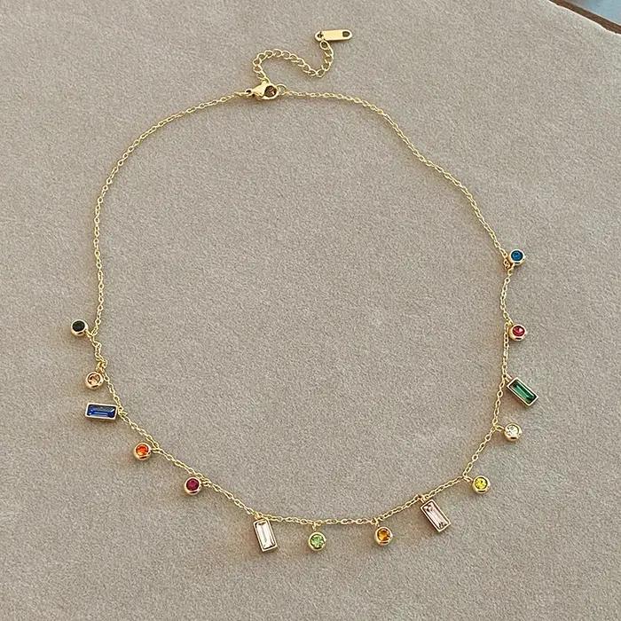 Chaîne de collier court Dopamine en Zircon coloré en acier inoxydable