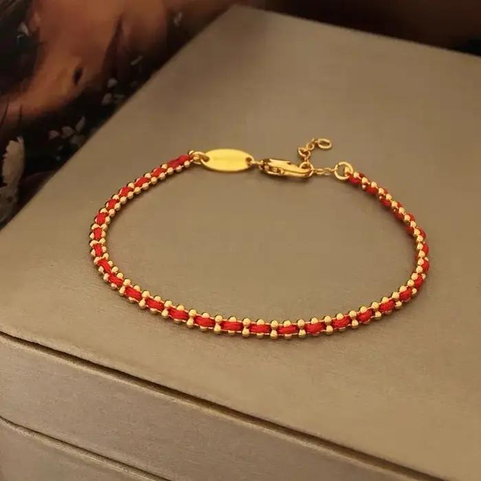 Bracelet plaqué or 18 carats vintage pour femmes avec corde tissée et chaîne de maillons pour occasions spéciales