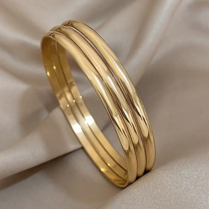 Bracelet en acier inoxydable plaqué or brillant 18 carats pour femmes