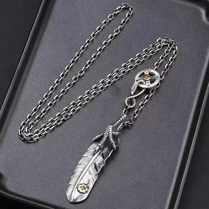 Collier long pour pull, style griffe d'aigle, plume, Taijiao, forme géométrique, chaîne simple avec perles rondes, tendance personnalité