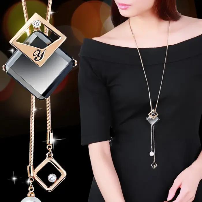 Mode Collier Femme gris longs colliers et pendentifs en cristal pour femmes