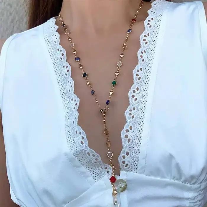 LATS nouveau luxe coloré Long gland collier pour femmes brillant strass cristal Zircon tour de cou bohème déclaration bijoux cadeaux