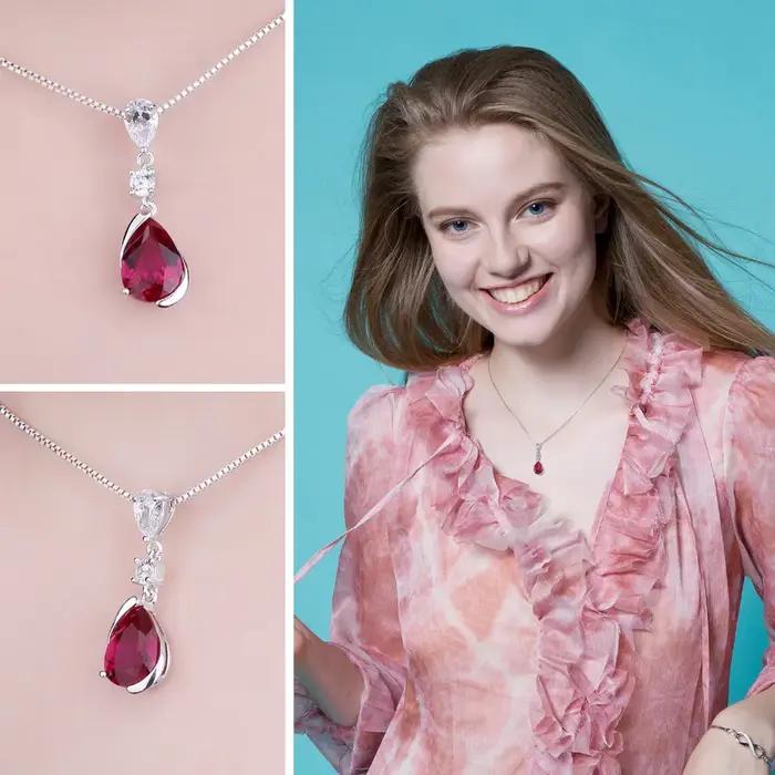 2.6ct poire créé rubis rouge 925 en argent Sterling pendentif collier pour femme mode pierres précieuses bijoux sans