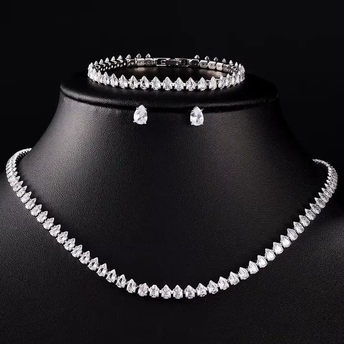 ZAKOL luxe goutte d'eau zircone ensembles de bijoux pour les femmes scintillant collier boucles d'or