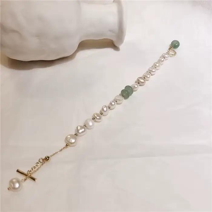 Promotion bijoux pour femmes 14K or rempli naturel perle d'eau douce et pierre de Jade dames bracelet à breloques cadeaux ne se décolore pas