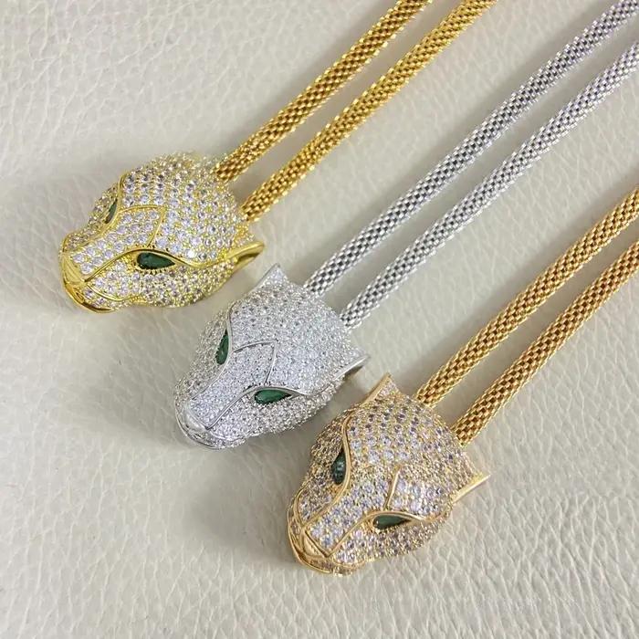 Collier Tête de Léopard en Or V Luxe Entièrement Sertie de Diamants