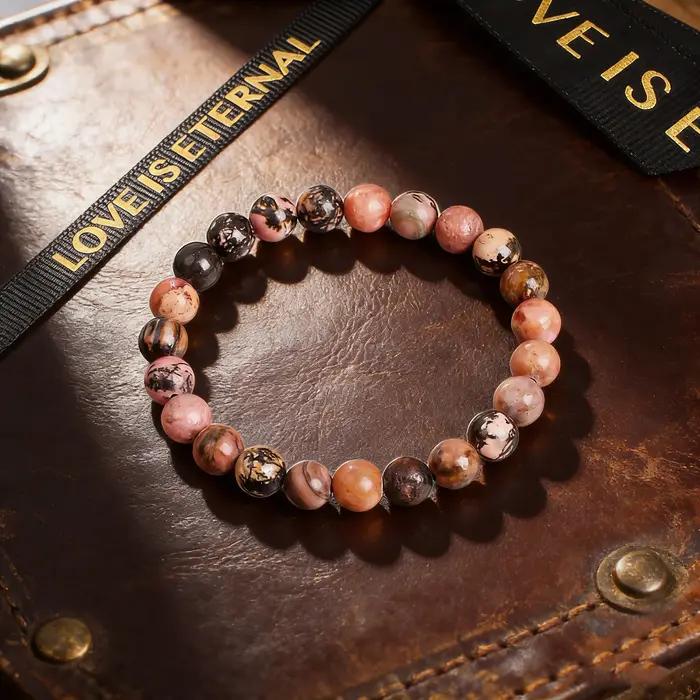 Bracelet en perles de rhodonite pierre naturelle bracelet de guérison reiki vitalité protection bijou exquis homme femme occasions spéciales